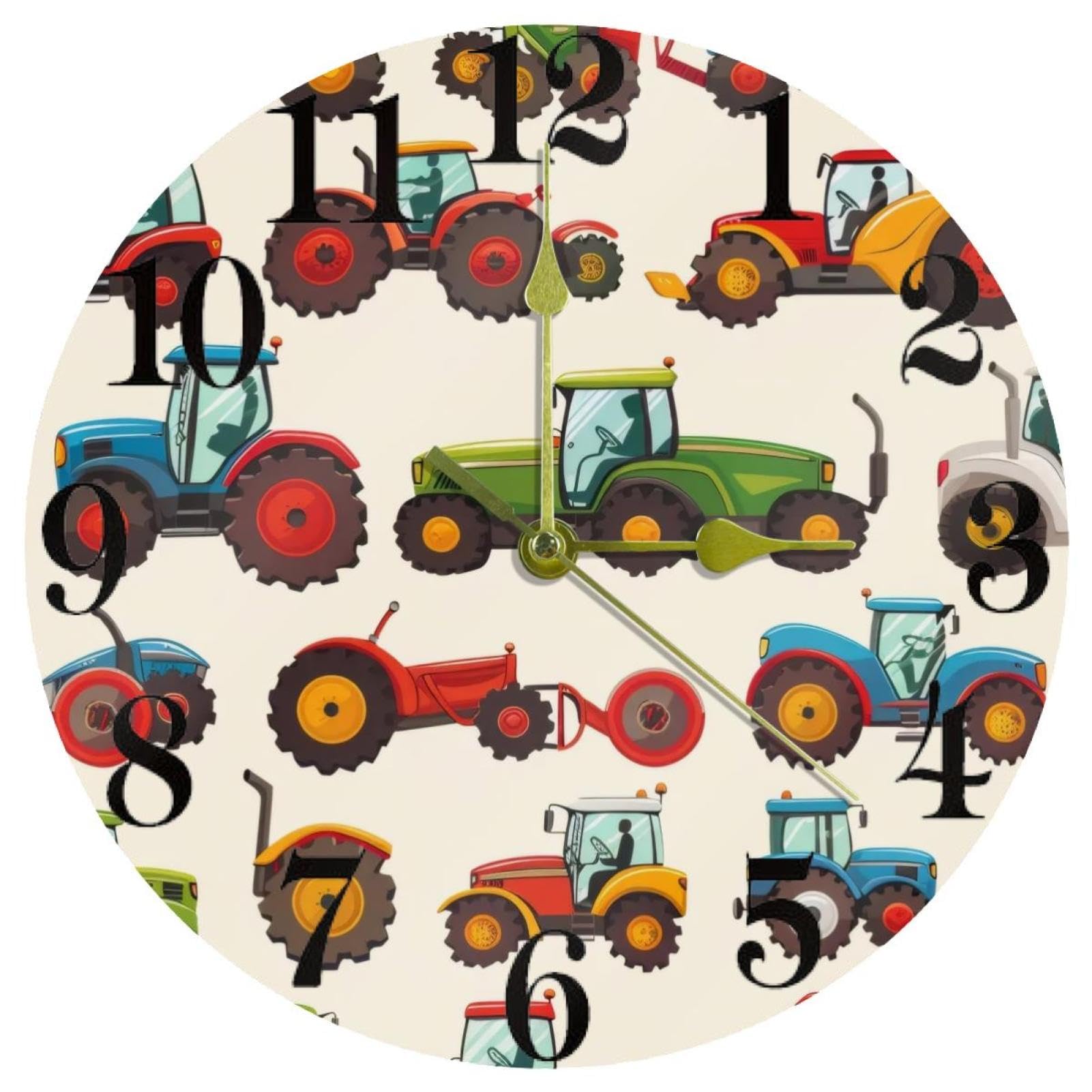 Horloge murale tracteur ronde à quartz silencieuse pour maison et bureau