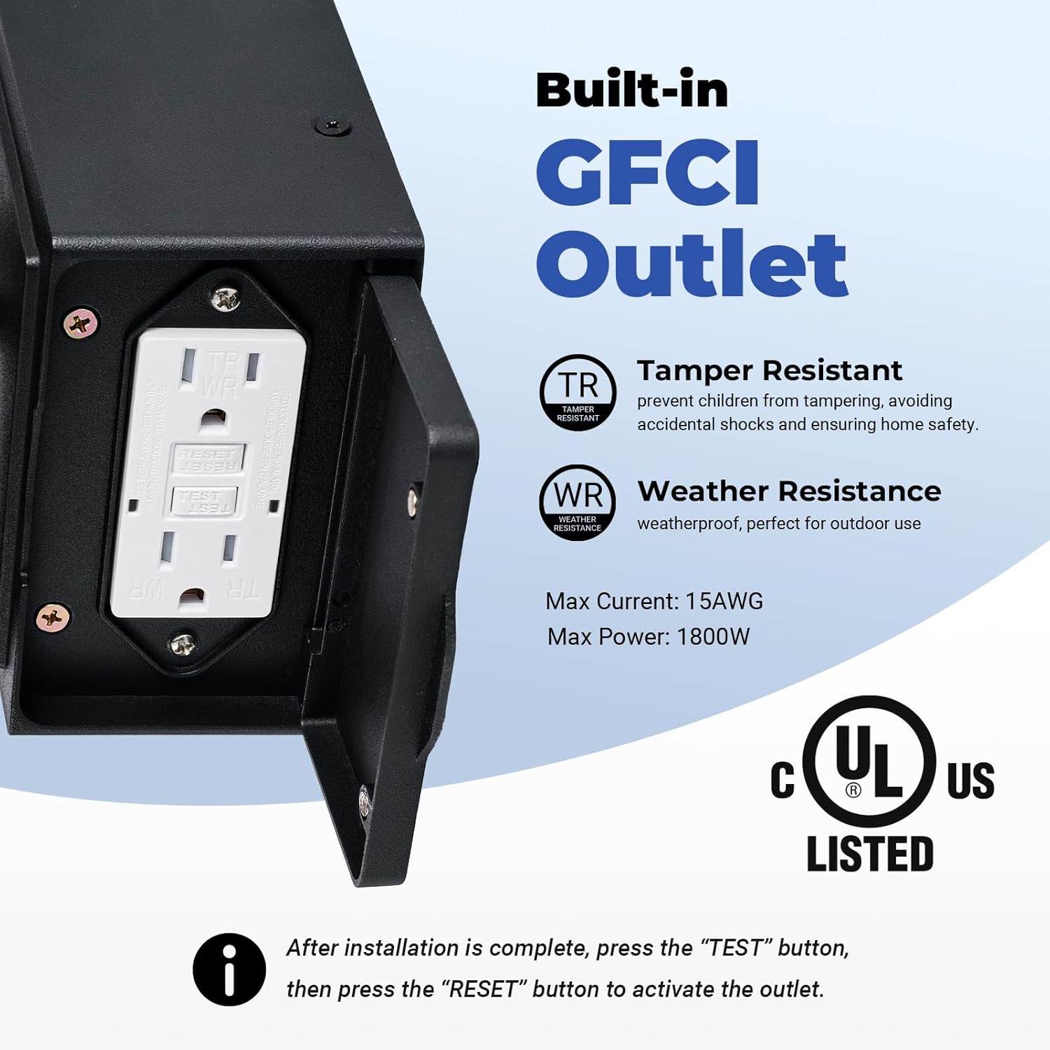 Gleamz Porch Lights with Outlet, Black 2-Pack Dusk to Dawn Outdoor Lighting with GFCI Outlet, 9in H Exterior Light Fixtures Waterproof Anti-Rust, Outside Lights for House,Front Door,Garage,Backyard