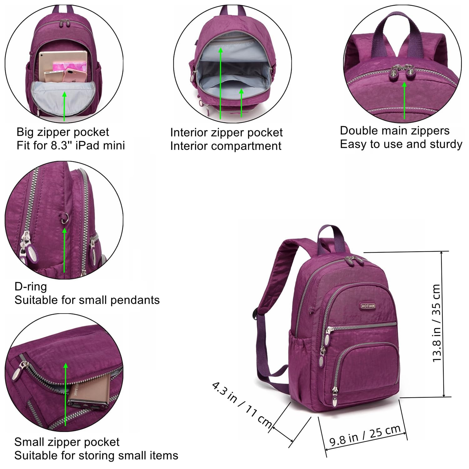 Mochila de tamaño pequeño, duradera y ligera para mujeres, niñas y niños, senderismo, viajes, deportes, Púrpura, Pequeño, Moda 3