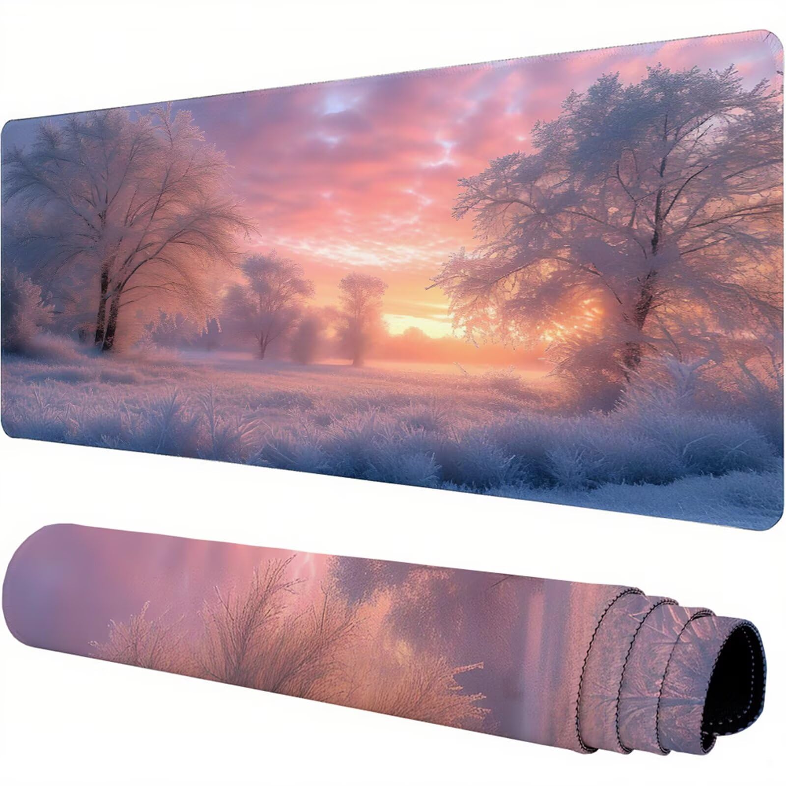 Biała podkładka pod mysz XXL 1500 x 800 x 3 mm śnieg pod ręką akcesoria biurowe antypoślizgowa gumowa podstawa i szyte krawędzie podkładka pod mysz dla graczy do biura deco, prezenty dla mężczyzn J1