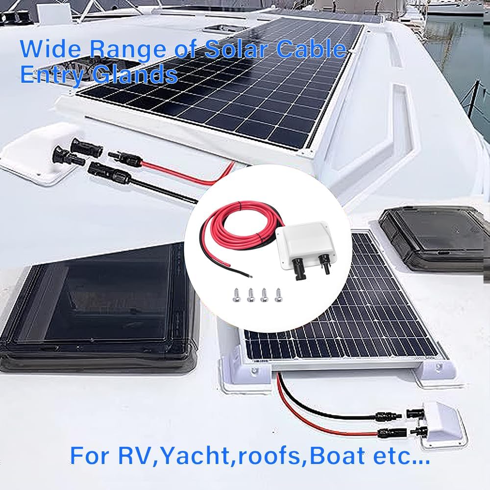 Solar Cable Entry Gland,10ft Solar Extension Cable with MC4 Connector 10AWG UV Resistance Durable ABS Weatherproof Roof Cable Entry Housing for Rv,Boat,Camper,Vehicles,Van (White)
