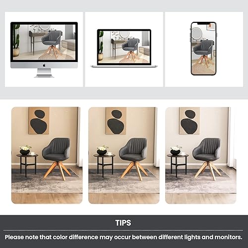 Miniatura 8 de Giantex Silla giratoria para escritorio sillón sin ruedas tela de Leathaire acolchada cómoda silla de escritorio moderna de mediados de siglo para