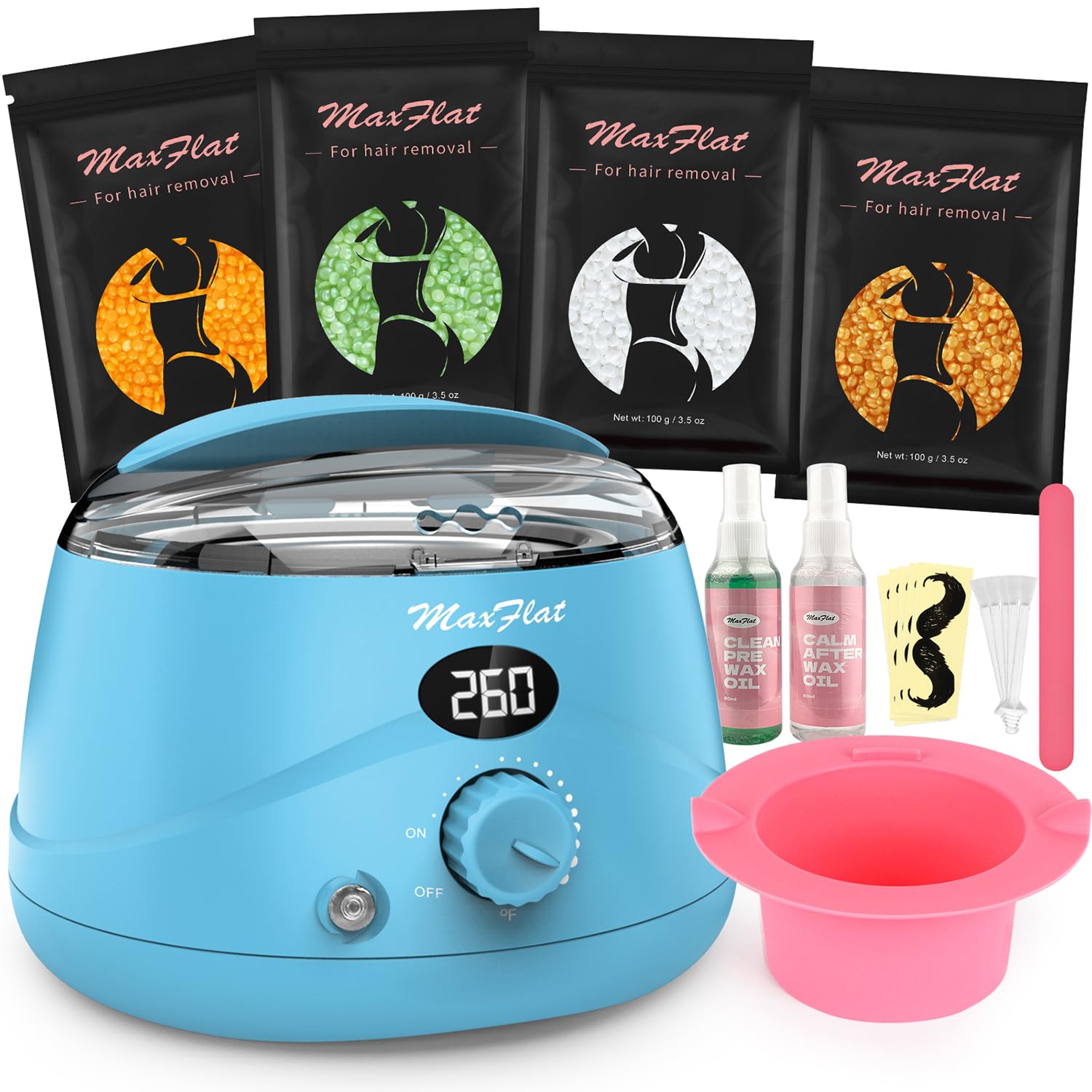 Waxing Kit for Women & Men, Digital Wax Pot Hard Wax Kit with Upgrade Brazilian Wax for Full Body Armpit Leg Bikini Waxing (Blue)