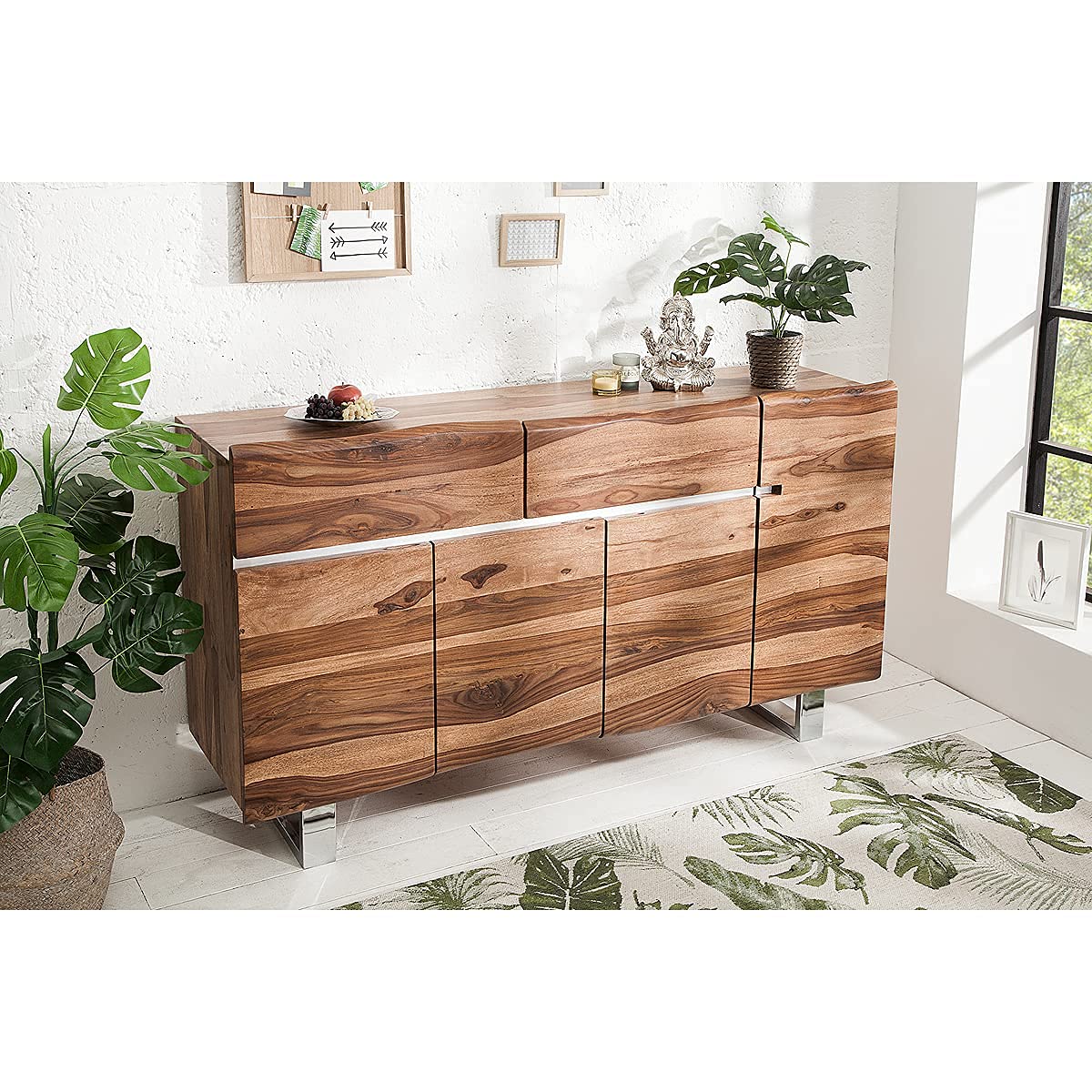 Reliable Furniture Sheesham Wood Sideboard Tv Cabinets for Living Room | Kitchen Storage Free Standing Movable Tv Unit Side Board Table With Drawers & Cabinet Storage Furniture for home | Sheesham Wood, Natural Teak Finish