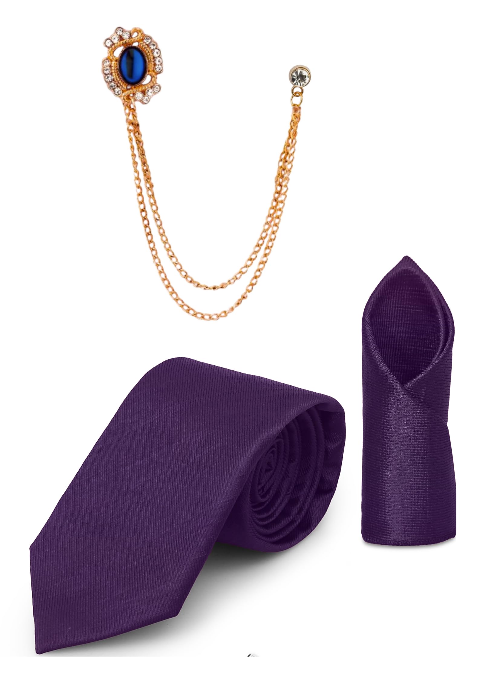 random stripe Necktie Set With Pocket Square & Lapel Double Chain Brooch Wedding Combo-picture-1