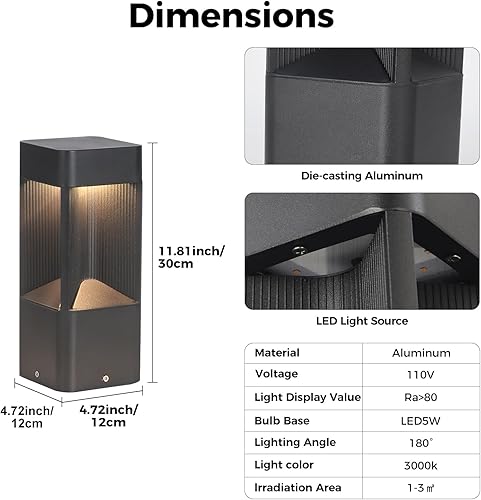 Miniatura 7 de Luces de camino de 3000 K, luz de camino de paisaje negro, impermeable, lámpara de pie para jardín, luces modernas para pasarela, luz LED, luz
