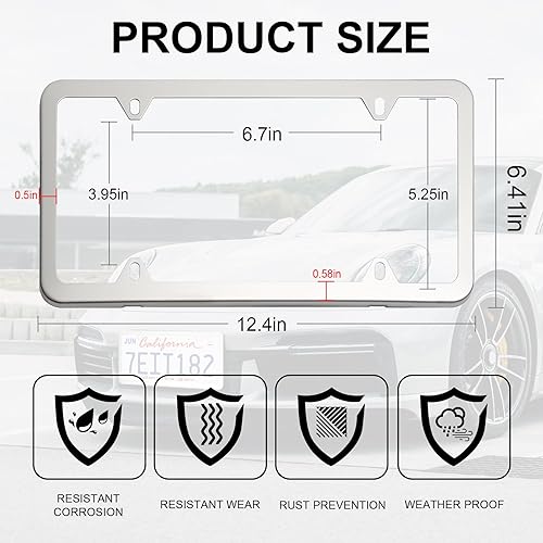 Miniatura 3 de LivTee Marcos cromados para matrícula, 4 agujeros, cubiertas de acero inoxidable para matrícula, 2 soportes para placa de automóvil, accesorios