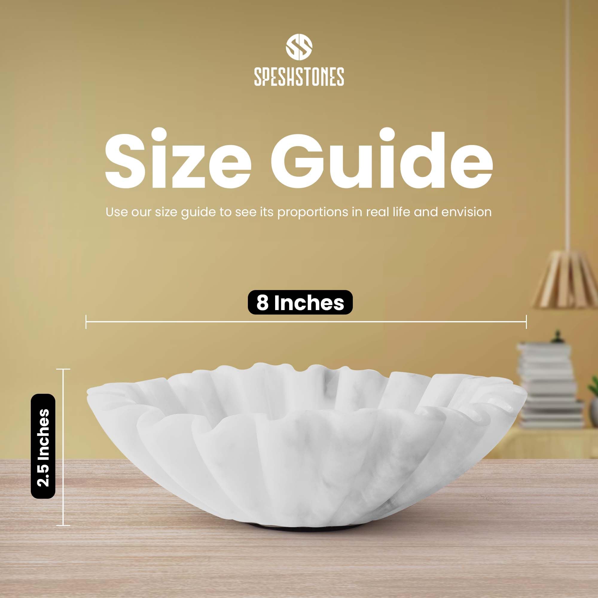Radicaln Bol festonné en marbre fait à la main 8 pouces à volants blanc, bol à fruits pour le comptoir de cuisine, grands bols décoratifs pour les cadeaux de pendaison de crémaillère
