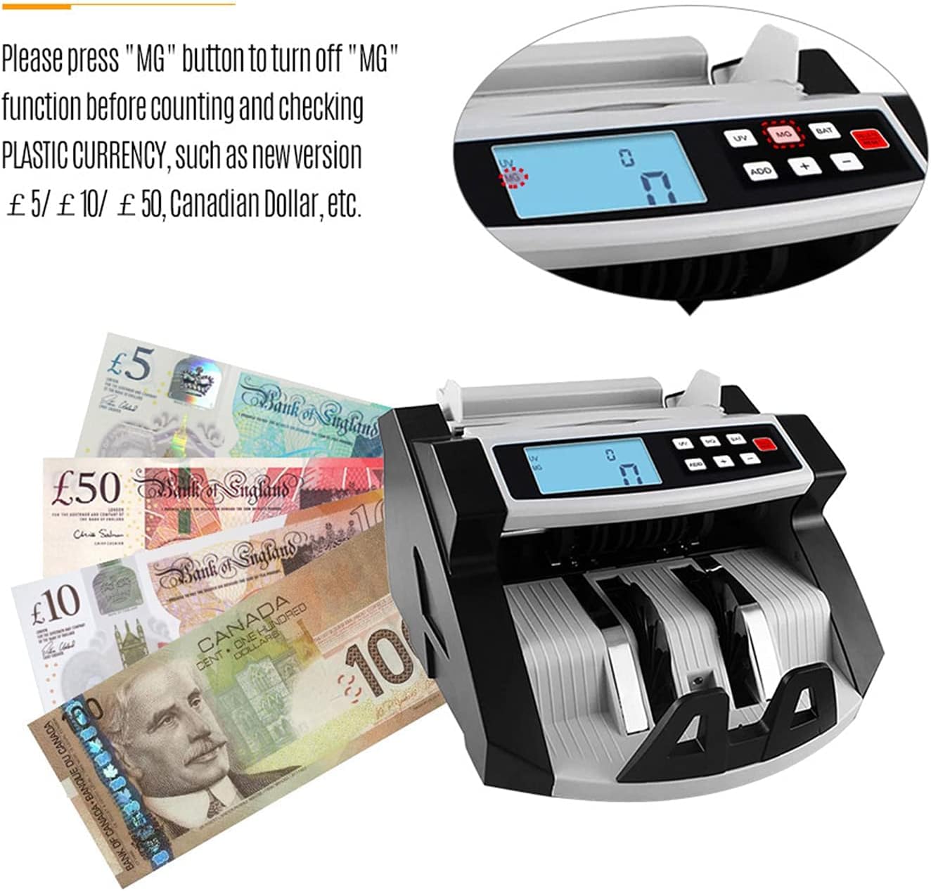 KEULEN Contabanconote, Contasoldi con Rilevatore di Contraffazione UV MG, Contacontanti Professionale, per Euro Dollaro USA AUD Sterlina