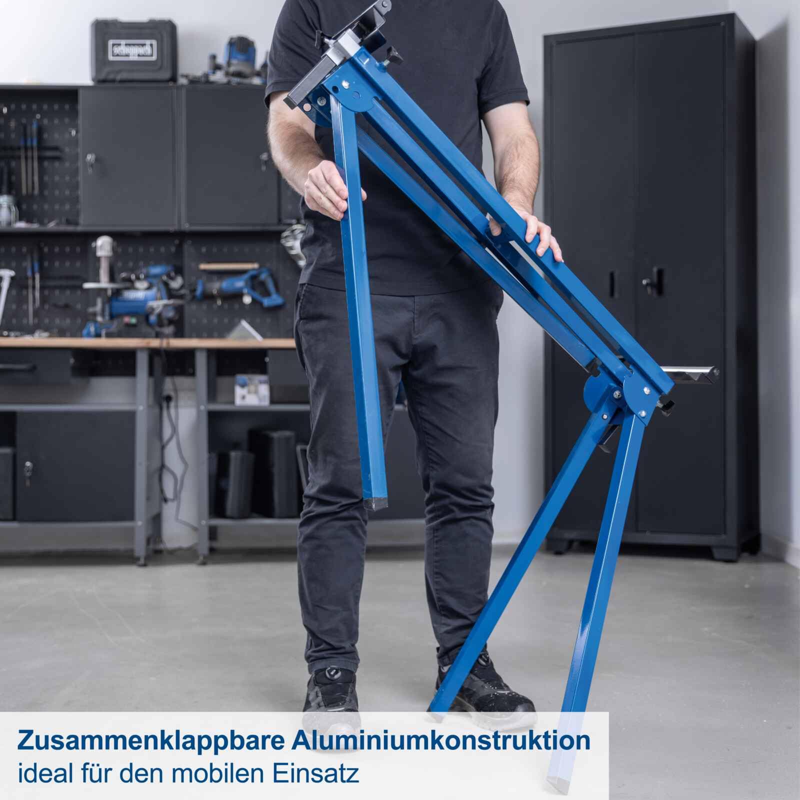 Scheppach Untergestell Arbeitstisch UMF1550 | Maschinentisch für Kappsägen, Schleifmaschinen, Dekupiersägen & Tischbohrmaschinen | Last 150kg | Höhe 780mm | Ausziehbar 935-1985mm | Auflagenhöhe 935mm