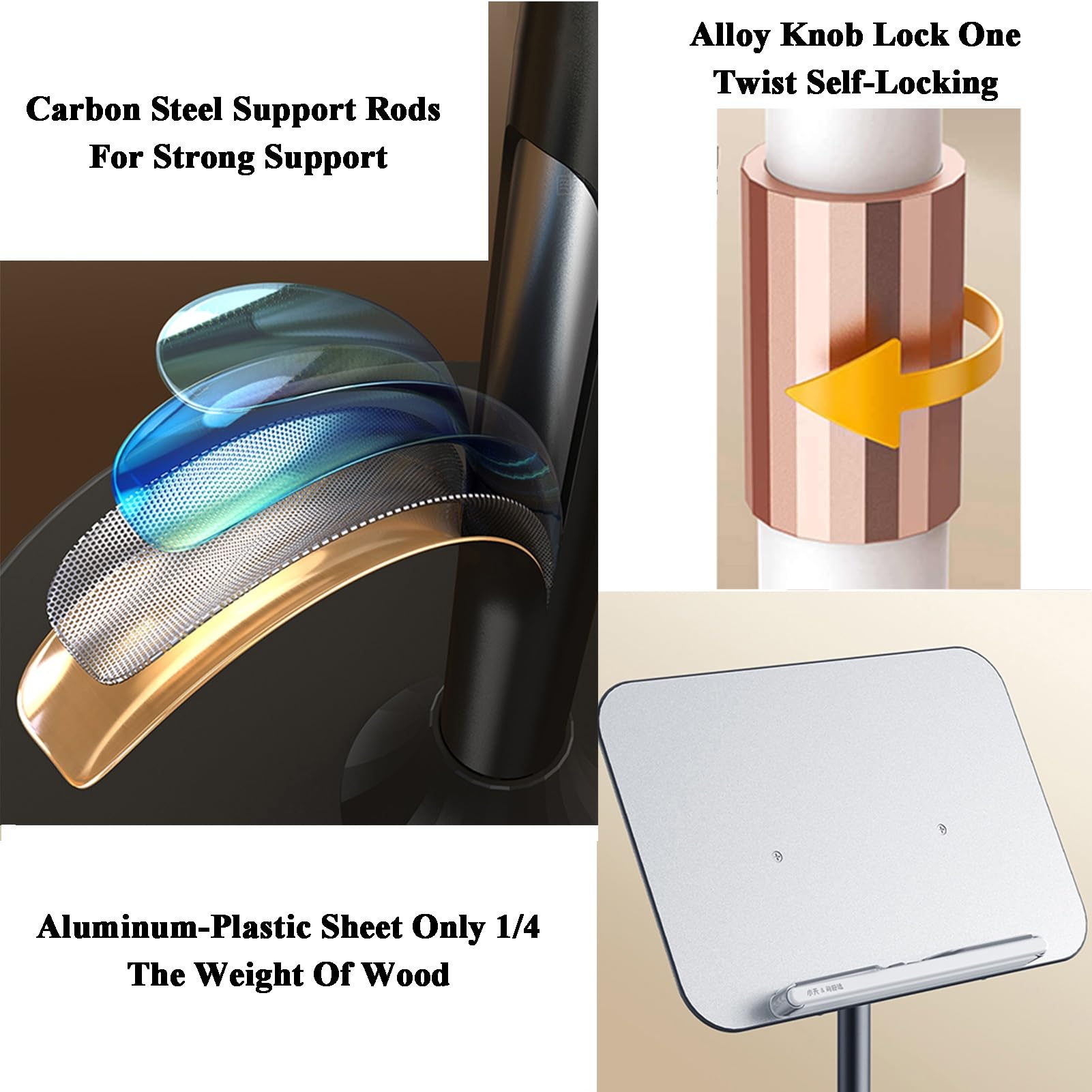 Genérico Soporte de Suelo Ajustable para Libros, Estante de Lectura Multiusos para partituras, Recetas y Libros - Soporte para partituras con Altura Ajustable (Negro)