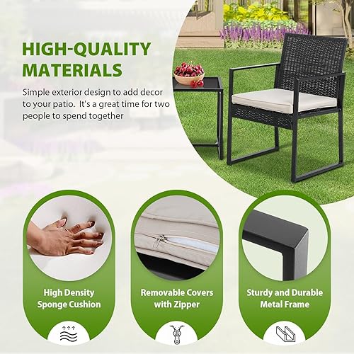 Miniatura 6 de PayLessHere Juego de 3 piezas de mimbre de ratán para conversación al aire libre, muebles de mimbre con marco resistente con 2 sillas, cojines, mesa