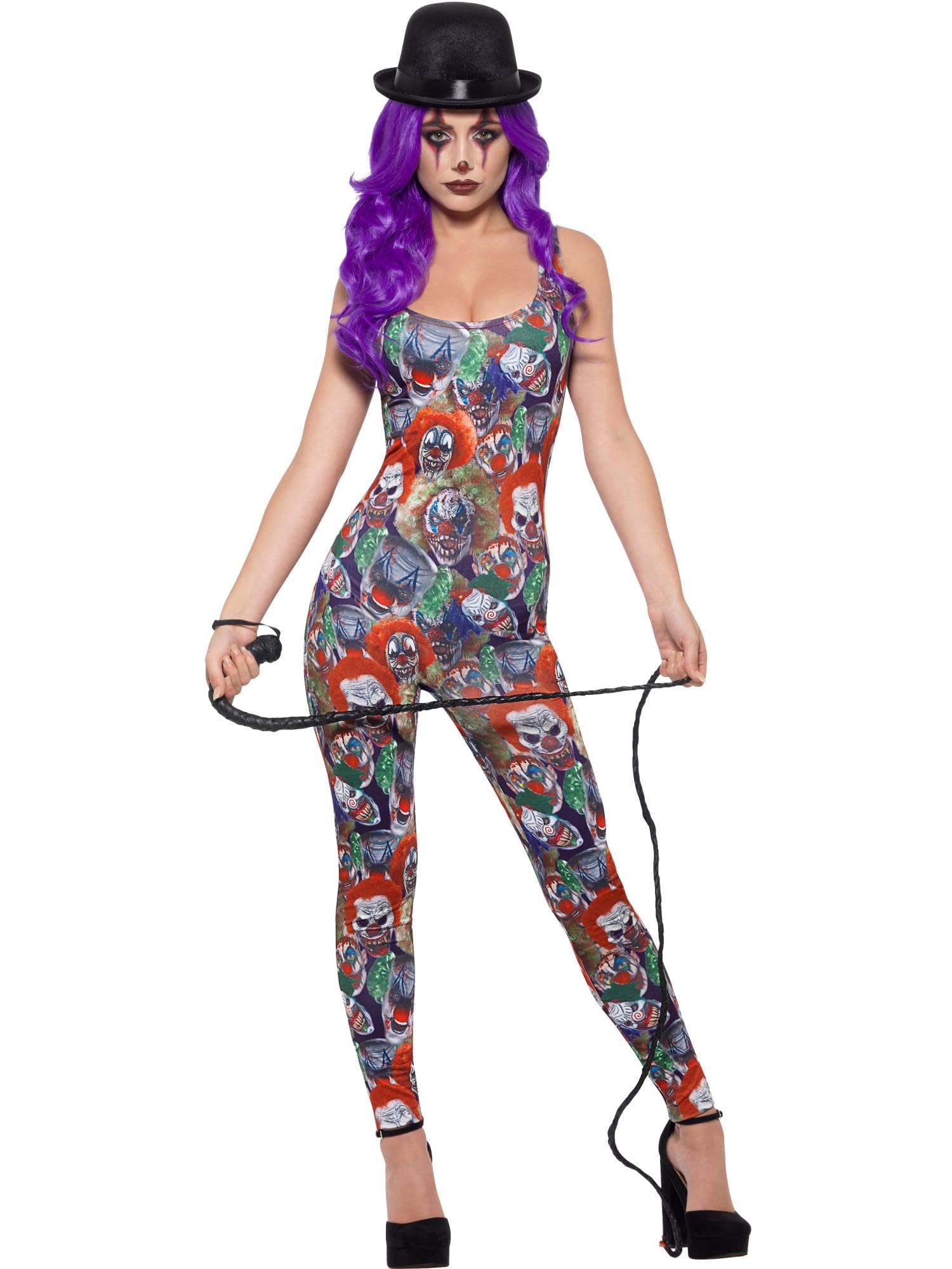 Smiffys Fever Creepy Clown Costume, Multi-Coloured with Bodysuit, Fever Fancy Dress, Clown Dress Up Costumes