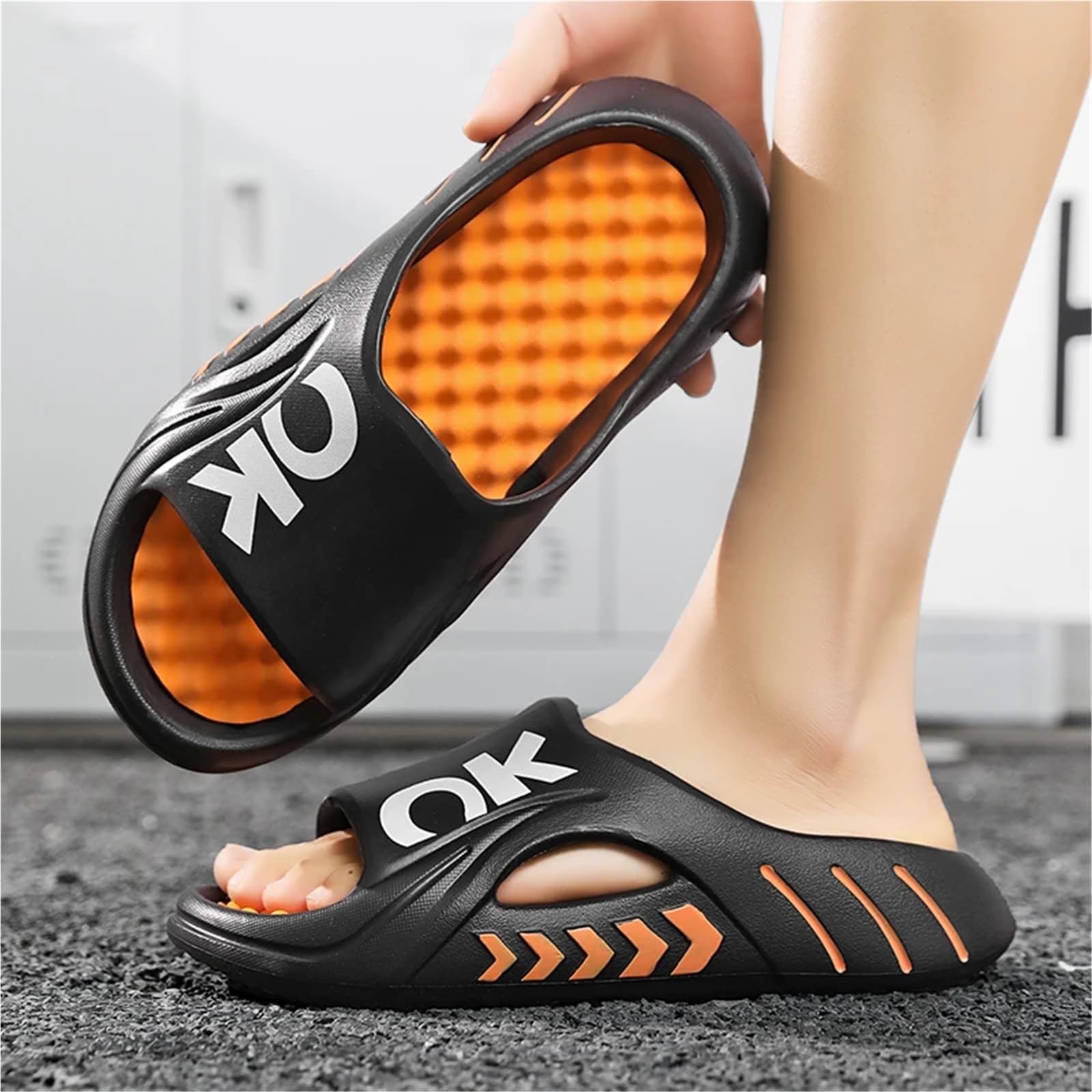Sommer Männer Massage Hausschuhe Indoor Outdoor Sandalen Strand Casual Schuhe Weiche Sohle Slides Flip-flops Herren Große Größe(Khaki,40-41)