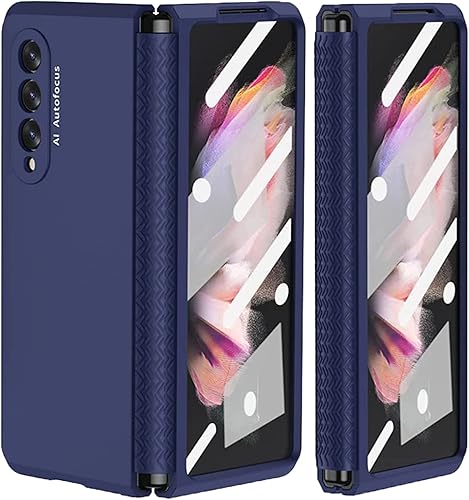 Miimall Funda compatible con Samsung Galaxy Z Fold 3 con protección de bisagra, bisagra retráctil plegable + película de pantalla