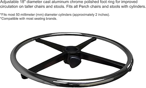 Miniatura 7 de Perch - Silla de laboratorio estacionaria cromada con respaldo ajustable y anillo para el pie, altura del banco alta de 24-33.5 pulgadas, tela negra