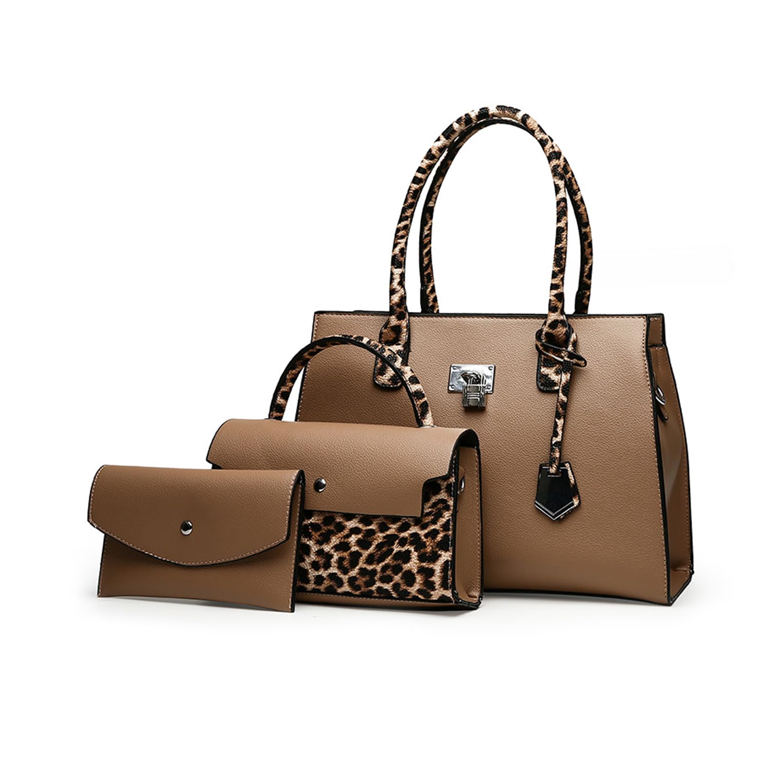 FANDARE 3 pezzi Set Elegante Borsa a Mano Donna PU Pelle Borse tracolla Spalla Leopardato Retrò Borse Tote Pochette Portafoglio Borsa Messenger per Shopping Viaggio Partito Sacchetto Borsetta