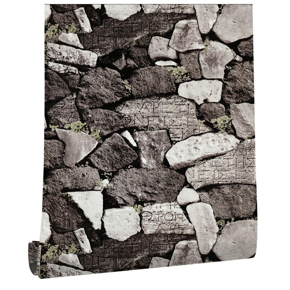 ANBILILA Self-Adhesive Wallpaper, Vintage Industrial Peel and Stick Contact Paper, 44.5x500CM 3D Faux Stone Brick Pattern Removable Wallpaper Deco Film for Wall Sticker for Lounge Bedroom