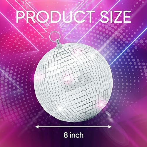 Miniatura 2 de Decoración de bola de discoteca de espejo con anillo para colgar, adorno de bola de discoteca grande de 8 pulgadas para decoraciones de fiesta de