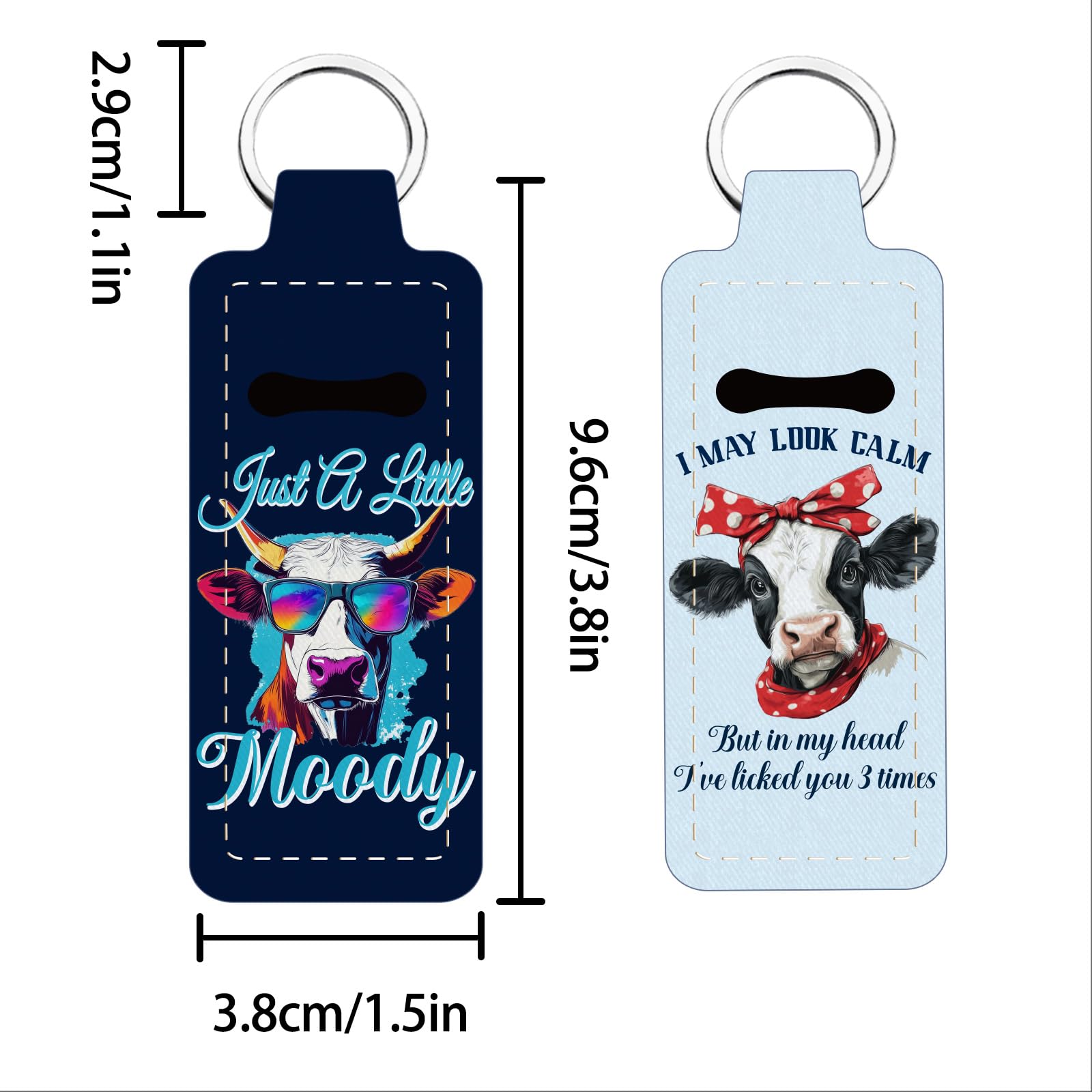 FREEBLOSS 2Pcs Cow Lip Balm Holders Sleeves Keychain Chapstick Keychains Lipstick Holder Keychain Chapstick Holder Key Chain for Women Elastic Sleeves for Lipstick 1.5x3.8'' - Image 2