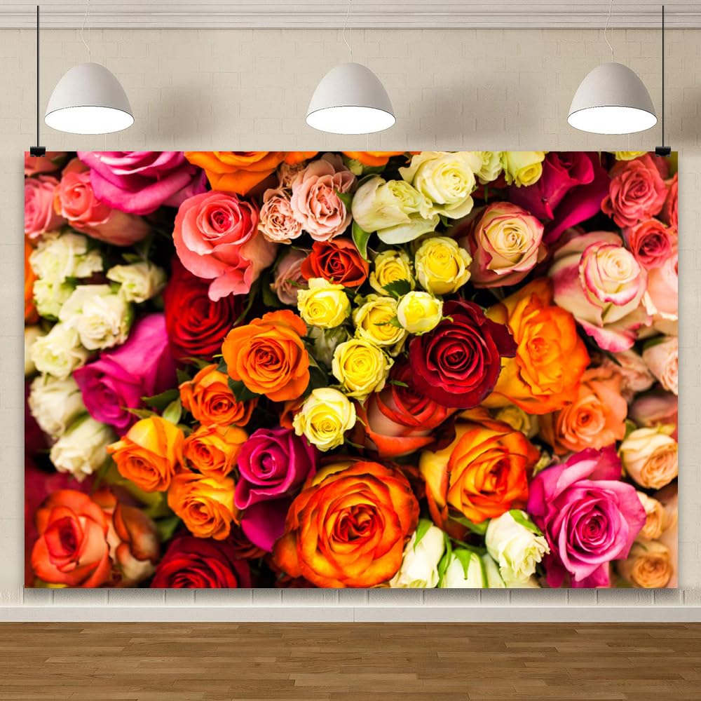 YongFoto 9x6ft Vinyl Flower Backdrop Lush Blossom Red Orange Floral Beautiful Photography Background for Couples Wedding Anniversary Marriage Ceremony