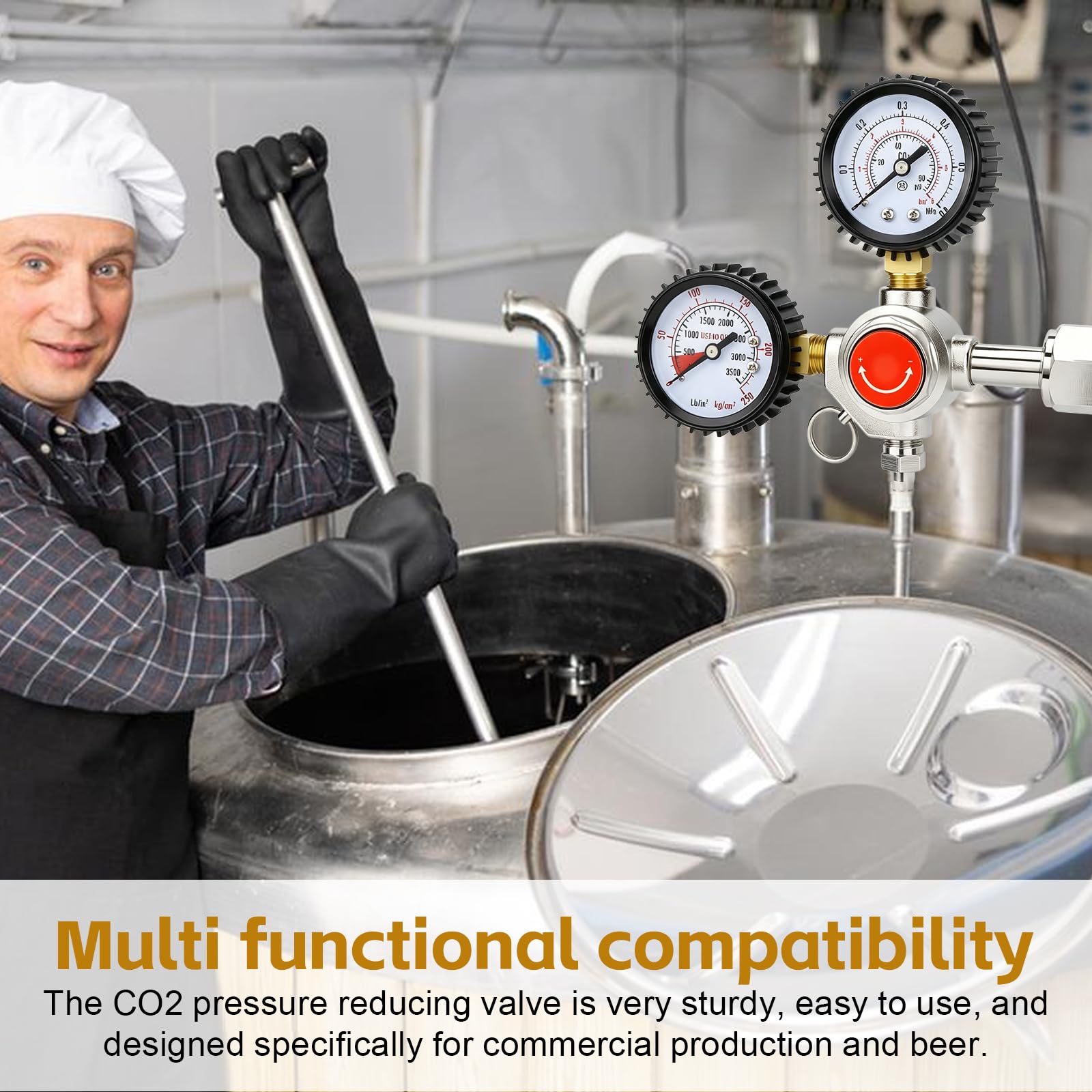 CO2 Druckminderer, W21.8 Druckminderer Co2 Druckregler mit Doppelmanometer und Druckbegrenzungsventil für Biermaschine, Bierbrauen & Bierzapfanlage, Home Brew Gasleitung Zubehör
