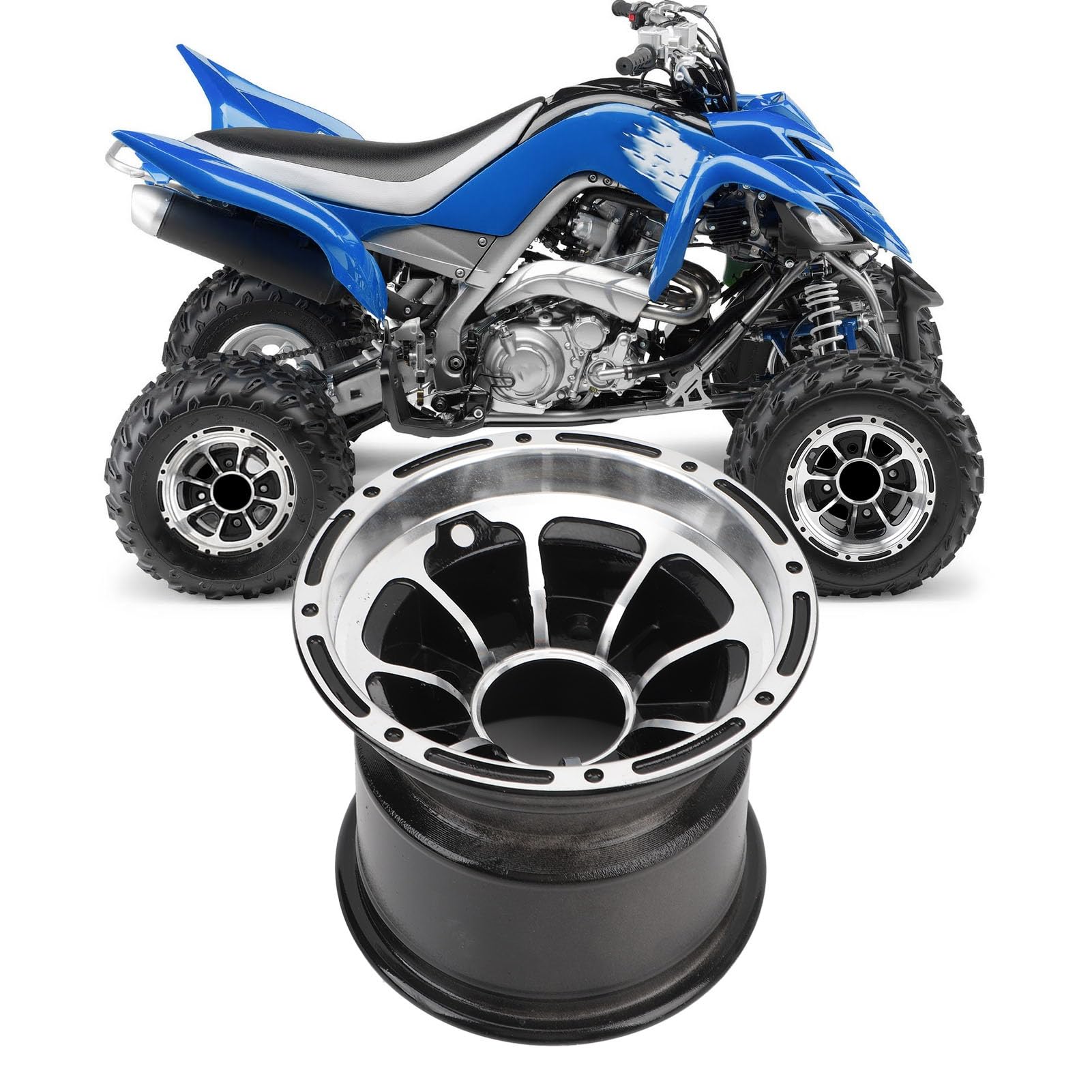 Bediffer Cerchione ATV in Lega di Alluminio Ad Alta Resistenza 8 Pollici, Look Sportivo per Quad, Carrello Go Kart, Cerchione UTV (Ruota Posteriore),Pneumatico