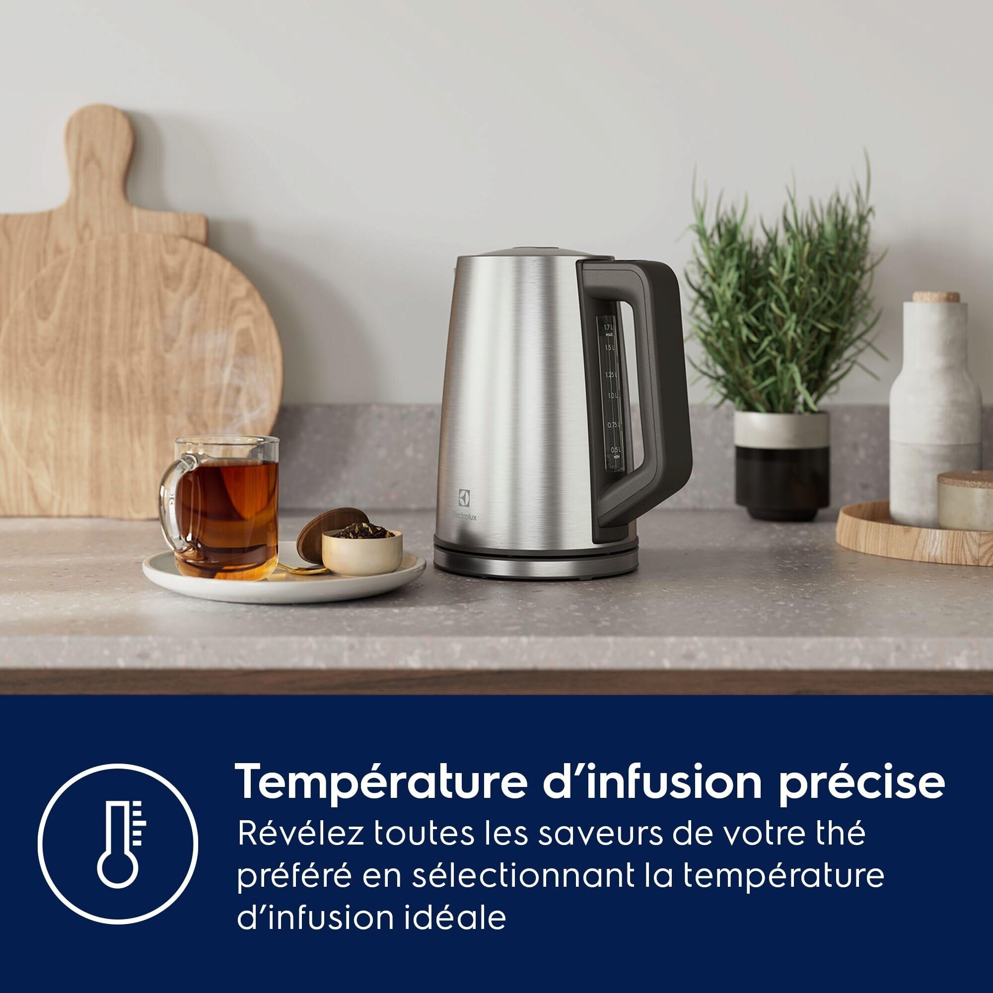 Electrolux Create 5 Bouilloire Électrique E5K1-6ST, Capacité 1,7 L, Fonctions Turbo et Maintien au Chaud, Contrôle précis de la Température, Arrêt Automatique, Design Élégant et Compact, Inox