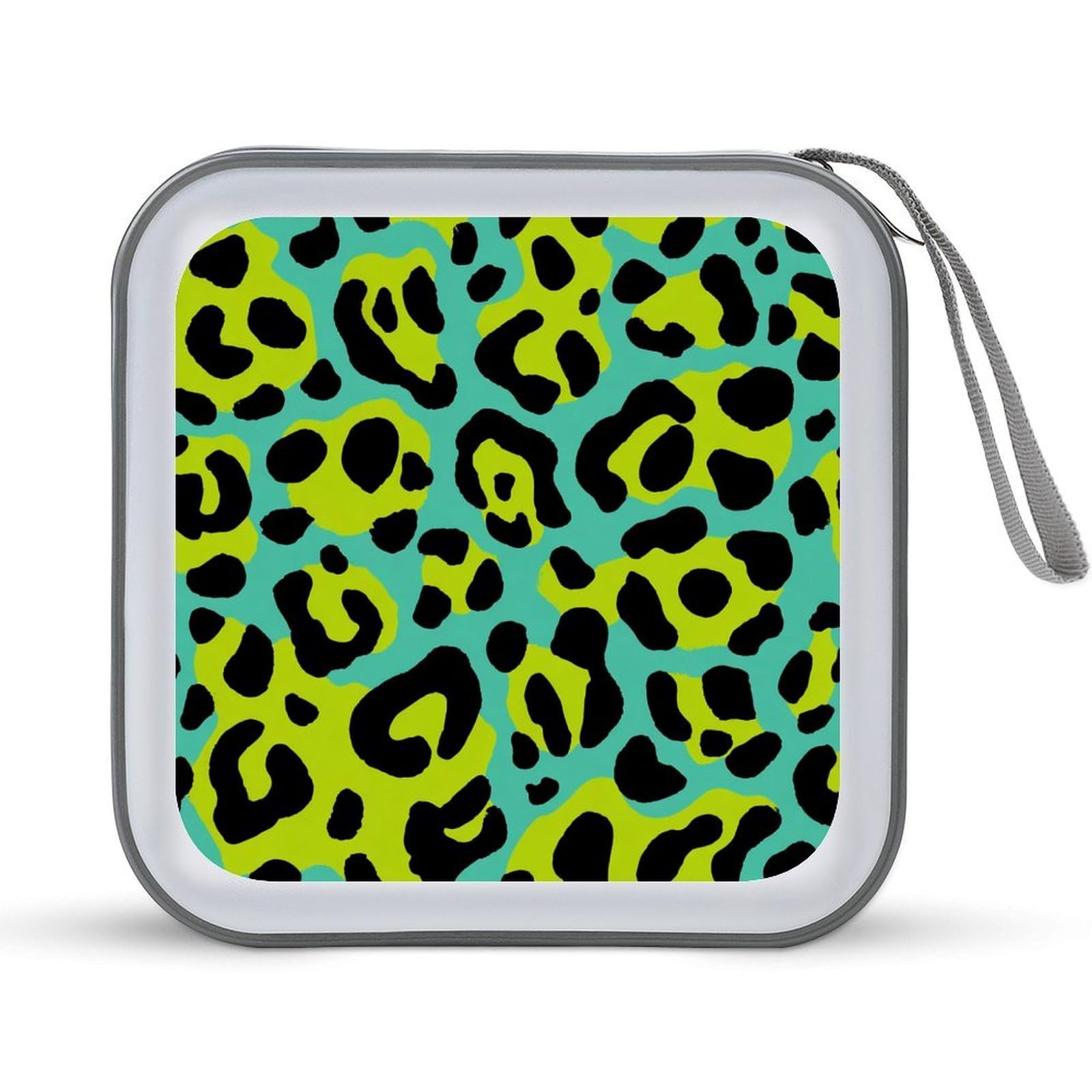 Jubonexis Leopard Print in Western Turquoise Lime Green CD Case DVD Storage Case Portable for Car Home Travel