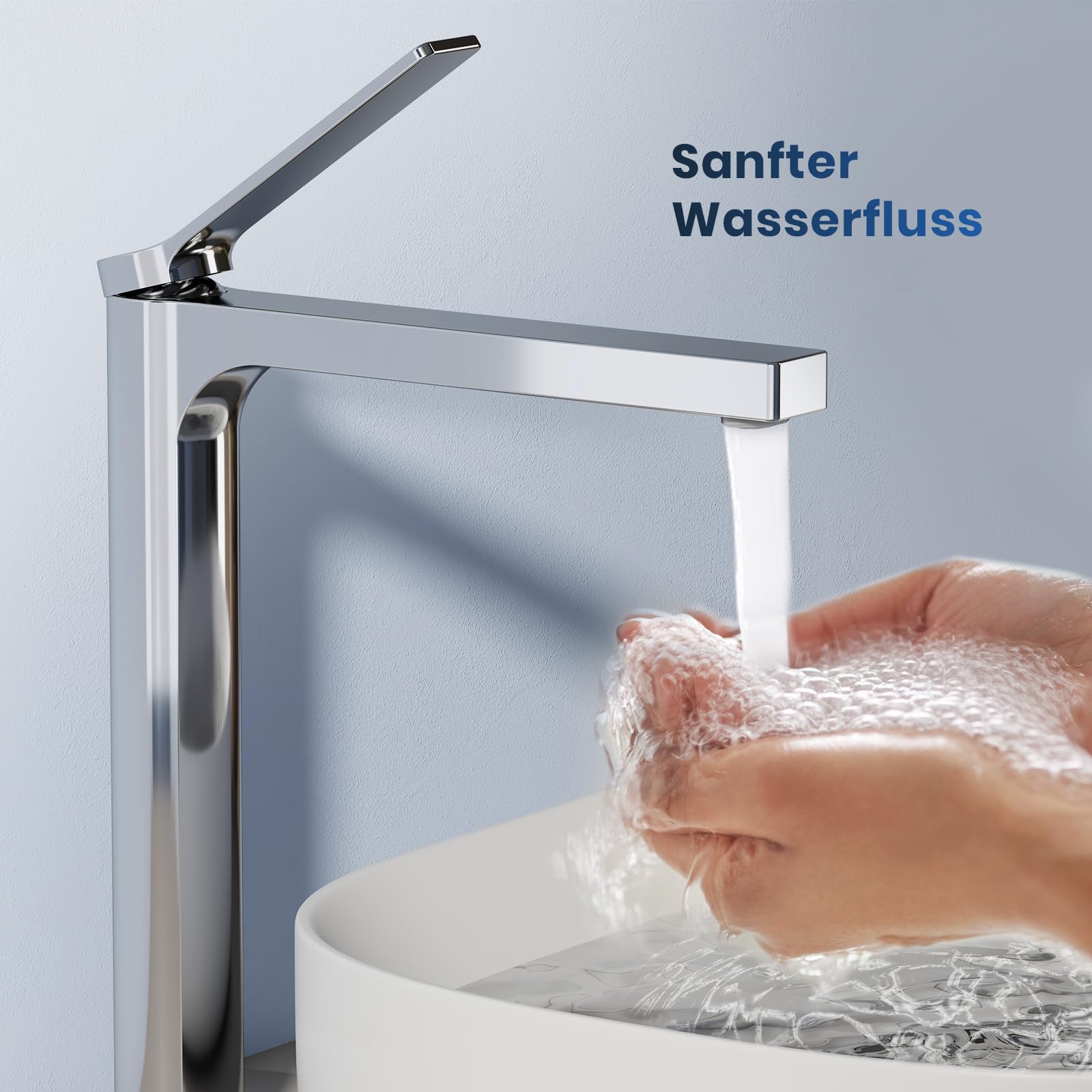 EMKE Grifo de baño cromado de 335 x 233 x 46 mm, latón, cartucho de cerámica, grifo de baño, grifo mezclador de lavabo de fácil instalación, grifo con aireador, grifo de lavabo