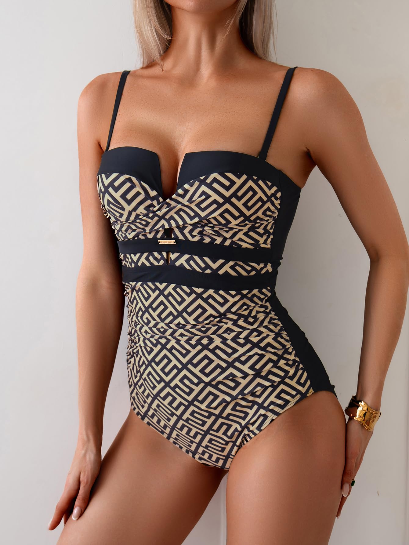Eomenie Costume da Bagno Intero da Donna, Push-up, Avvolgente, con Controllo della Pancia, Supporto a Fascia, Snellente