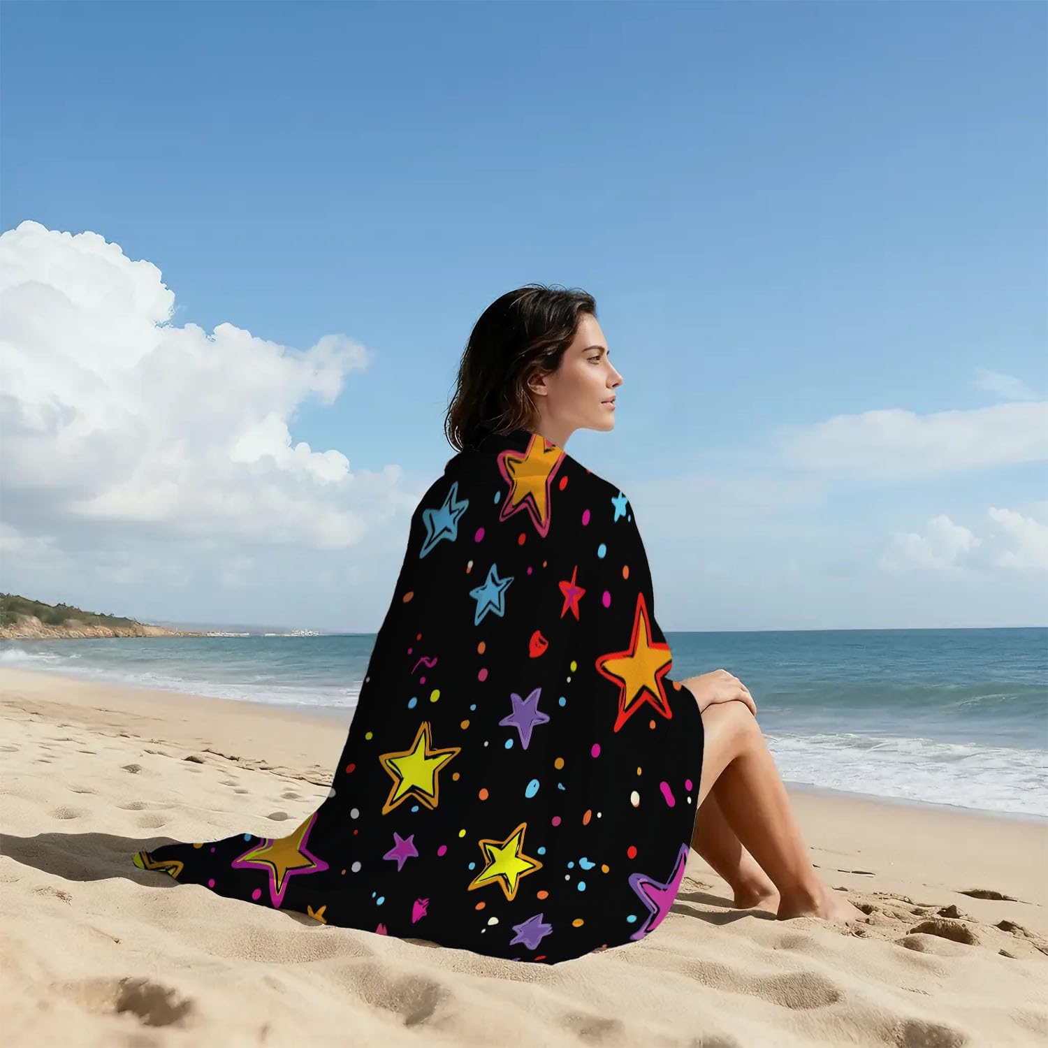 Générique Serviette de Plage Microfibre 180 x 100 CM,Drap de Plage Original, Nuit étoilée, Couverture de Plage Absorbante,Couverture de Bain Cartoon, Etoiles, Pois