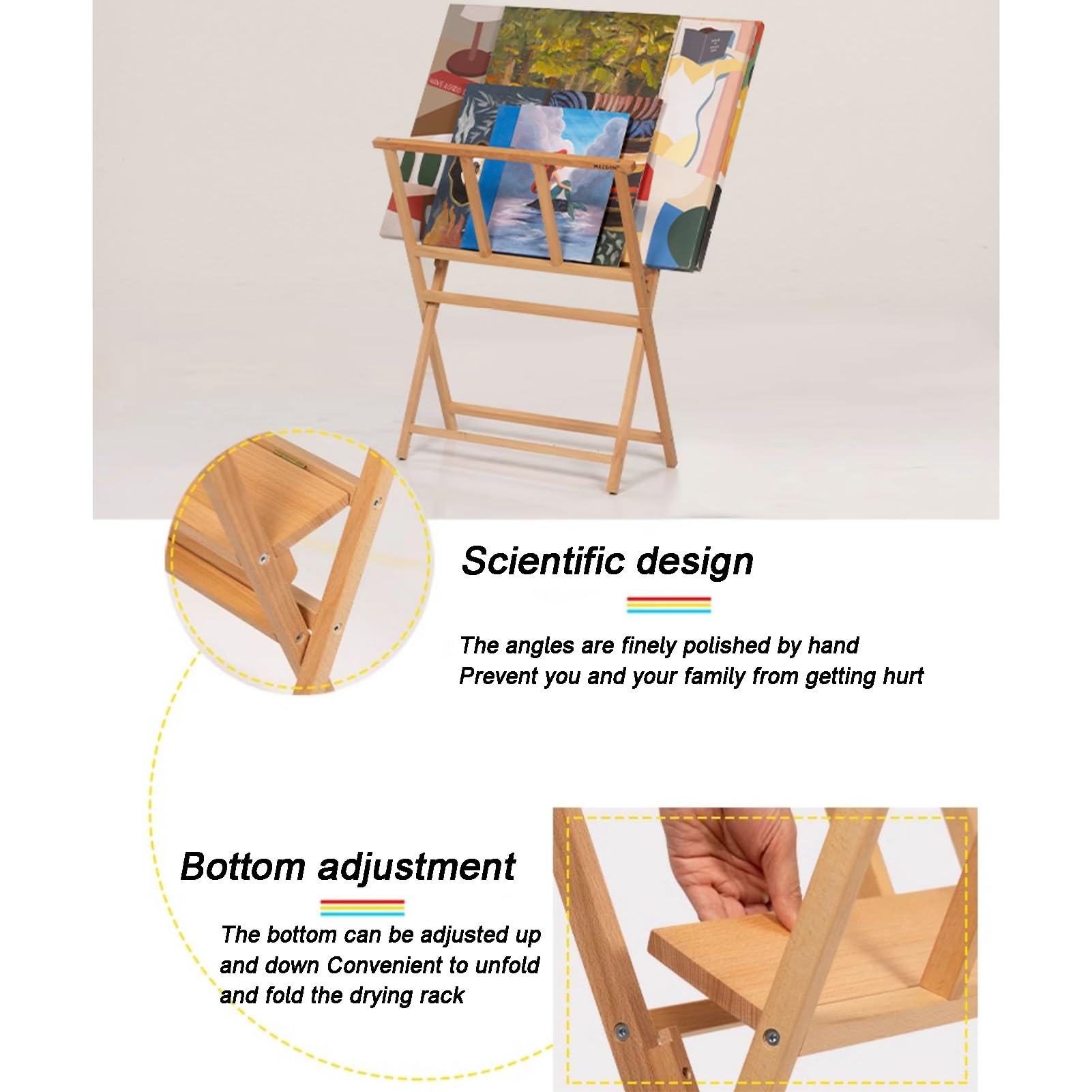 Soporte de madera móvil para almacenamiento de obras de arte y pintura, caballete de estudio ajustable para herramientas de pintura y proyectos de arte para adultos
