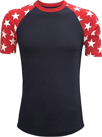 Star Sleeves Raglan T-Shirt Baseball Style Tee Patriot Team Adult & Youth