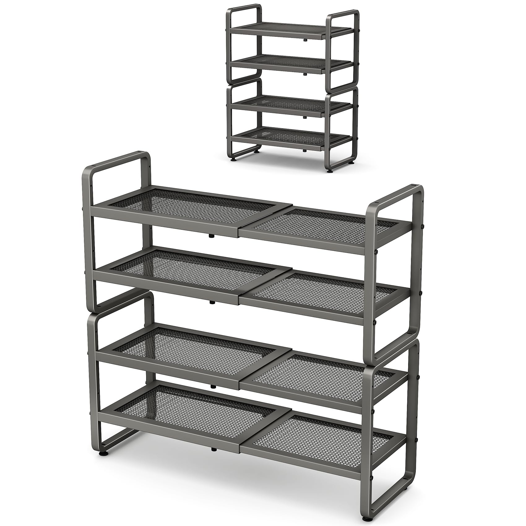 Photo 1 of SNTD Shoe Rack - Expandable Shoe Organizer for Closet, Adjustable Metal Shoe Shelf Storage, Stackable Long Shoe Stand Holder for Garage, Entryway, Door Entrance (Grey, 4-Tier)
