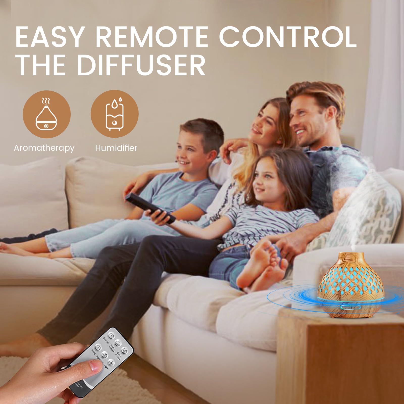 AESHORY Diffuseur d'huiles Essentielles 550ML, Diffuseur de Parfum avec 12x5ML Huiles Essentielles, Humidificateur Ultrasonique avec 7 Couleurs Lumières LED, Arrêt Automatique, pour Maison, Yoga, Spa