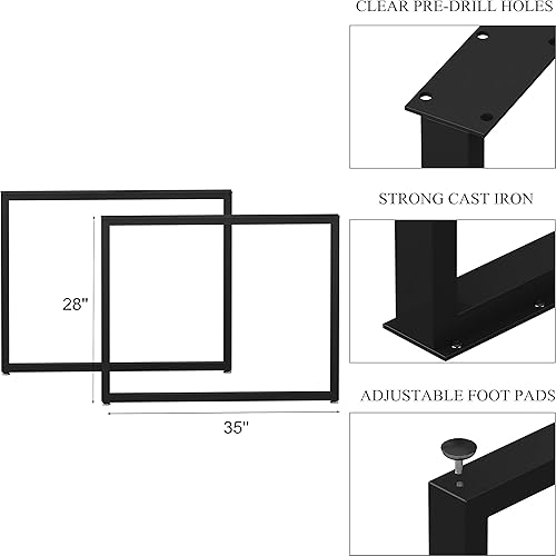 Miniatura 2 de HOMEKAYT Patas de metal para mesa de 28 pulgadas de alto, 35 pulgadas de ancho, patas de escritorio modernas, múltiples usos para mesa de comedor y