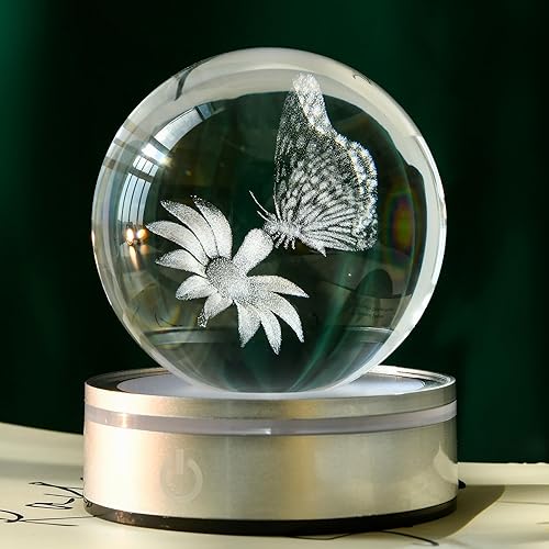 IFOLAINA Bola de cristal de mariposa 3D grabada para decoración de mariposa, luz nocturna para decoración del hogar, figura de mariposa, regalo para