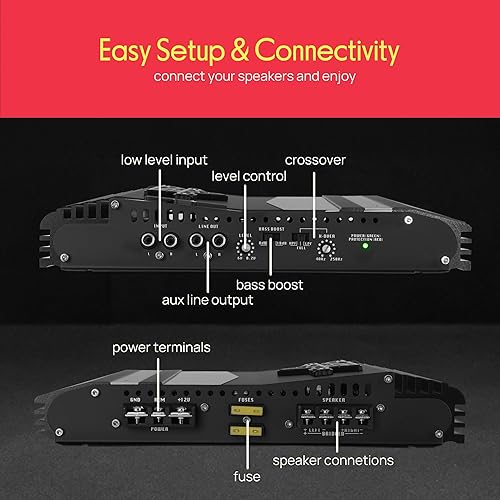 Miniatura 4 de Lanzar Amplificador MOSFET de alta potencia de 2 canales, delgado 800 vatios conectable, mono estéreo de 2 canales, amplificador de audio para
