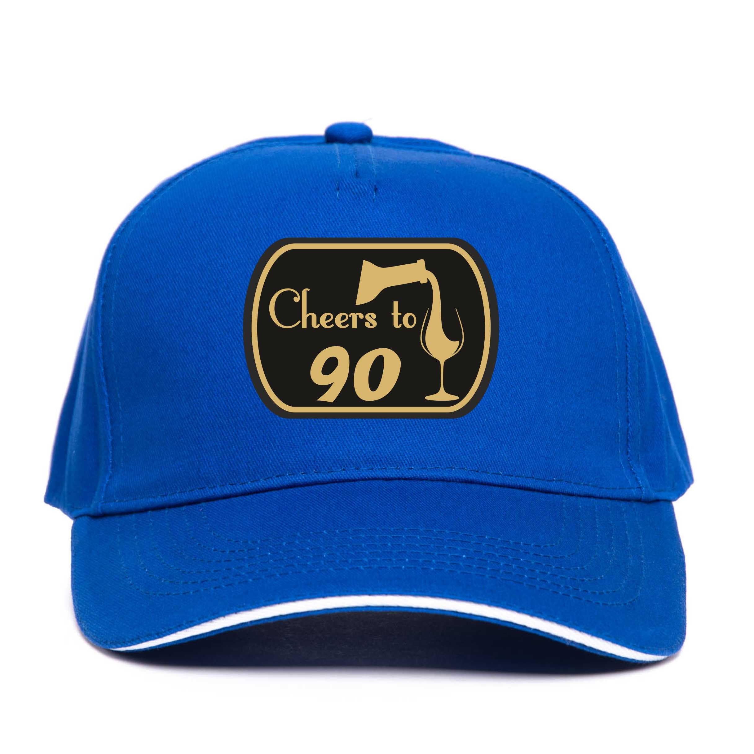 Print4U Cheers to 90 Baseball Cap Gift for 90th Birthday 90 Year Old Present Blue
