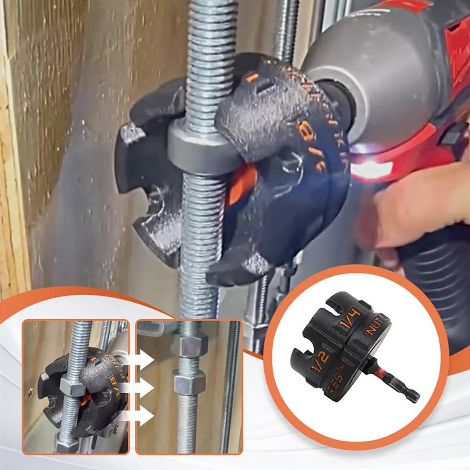 Accesorio de taladro con cremallera para una rápida extracción de tuercas y pernos, extractor universal de vástago hexagonal para varillas roscadas de 1/10.2 cm, 3/20.3 cm y 1/5.1 cm, herramienta de