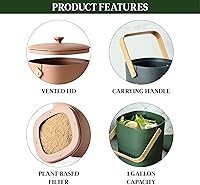 Vista 23 de Bamboozle Countertop Compost Bin Kitchen 1 Gallon Odorless Composting Bin with Filters Indoor Compost Bin with Lid Plant Based Kitchen