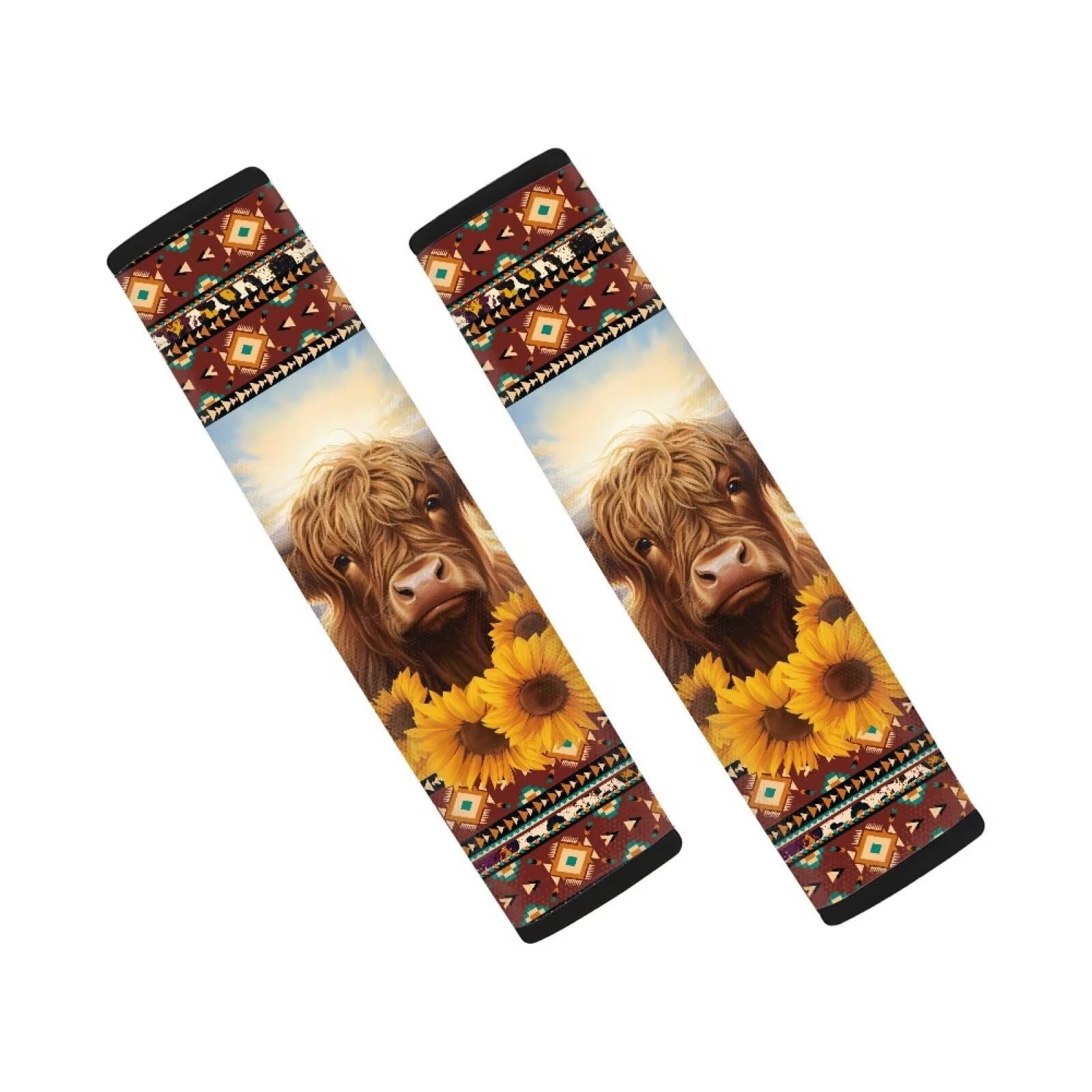 Showudesigns Highland Cow Sunflower Car Seat Belt Covers for Kids Adults Universal Fit Seatbelt Strap Cover Backpack Harness Pads Animal Cattle Flower Car Seatbelt Covers — view 9