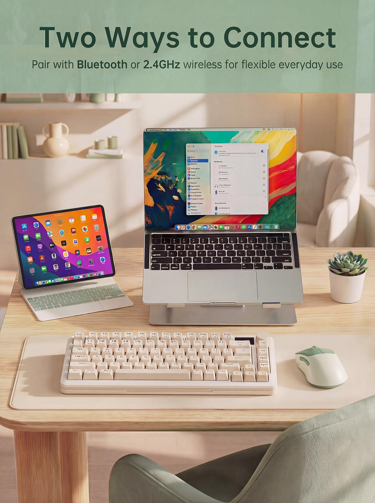 hunart H6 49g Wireless Mouse, Bluetooth & 2.4GHz Rechargeable Mouse, Lightweight Silent Ergonomic Mouse with USB-C Charging, Portable Right-Hand Office Mouse for Laptop, PC, MacBook, Tablet - Green - 4