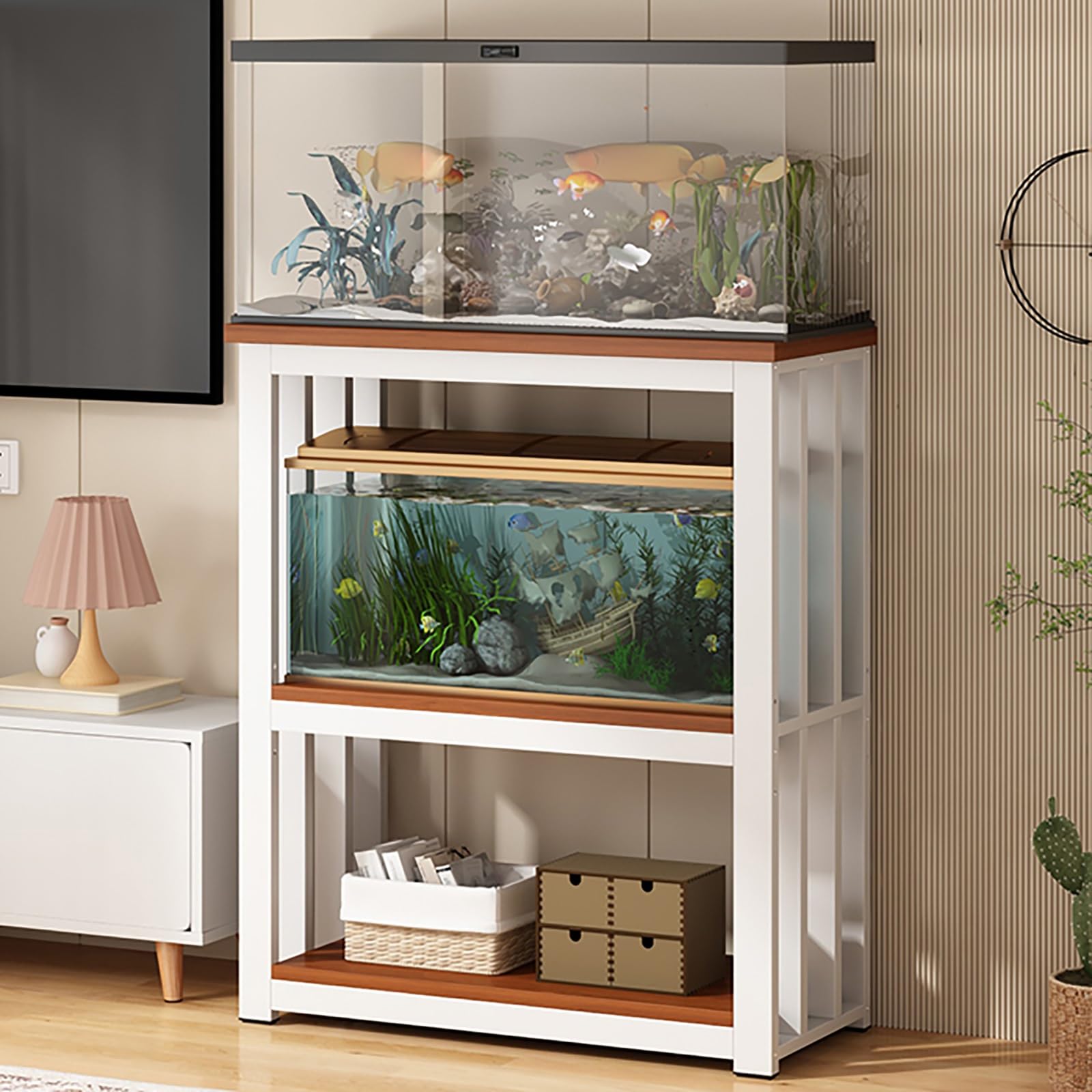 3-poziomowa szafka do przechowywania akwarium, wytrzymała, idealna do akwariów 40-120 cm, stojak do terrarium dla gadów, wytrzymały uchwyt wewnętrzny, idealny do wystroju domu.