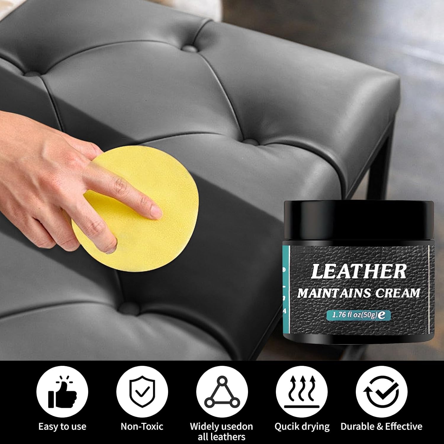 TBTFW Leather Color Restorer, Black Leather Recoloring Balm, Leather Dye, Used for Repairing Faded and Aged Sofas, Shoes, Car Seats, Etc(1.76Oz)
