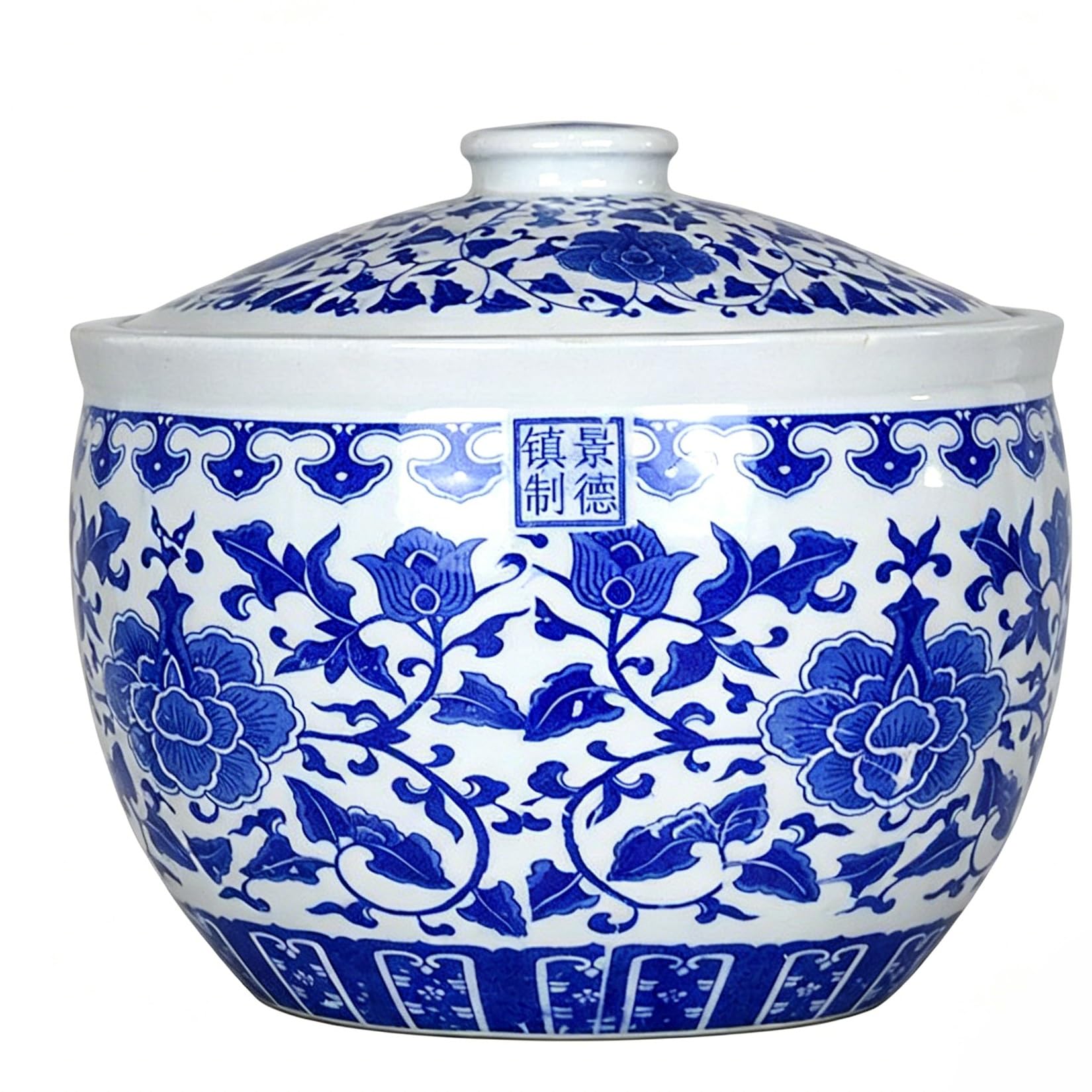 MMleYN Blue And White Ceramic Rice Jar With Lid, Classic Chinese Porcelain Rice Storage Container, Airtight Large Grain Dispenser For Noodles, Rice, Snacks, Kitchen Storage Bucket(Large)
