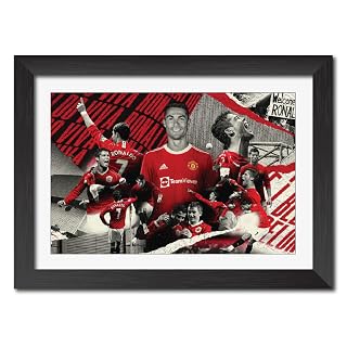 TenorArts Cristiano Ronaldo Manchester United Living Legend Welcome Home Laminated Poster Framed Painting with Matt Finish Black Frame (12 inches x 9inches)