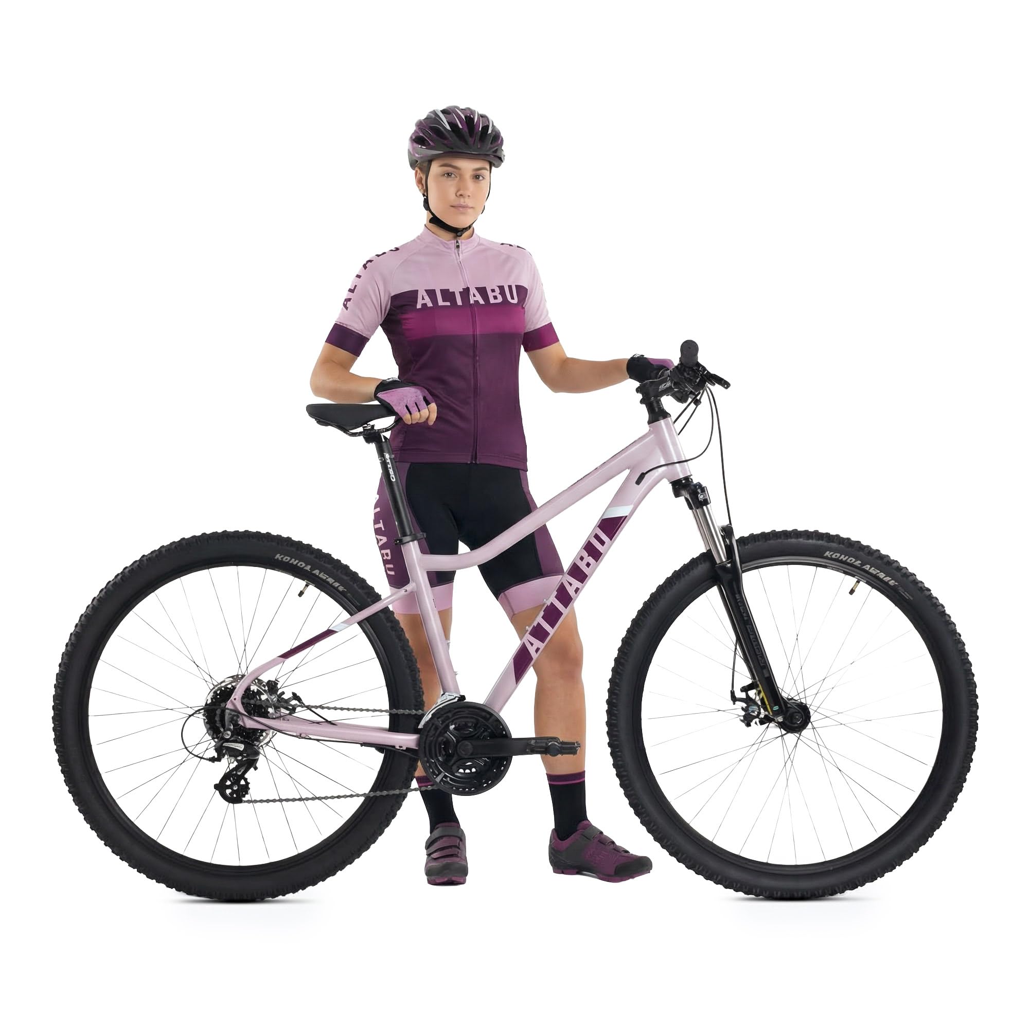 ATTABO Alpe 2.0 – damski rower górski z aluminiową ramą, widelec SR Suntour XCE, napęd Shimano 3 x 8 (24 biegi), hamulce tarczowe TEKTRO, z akcesoriami (klucze, dzwonek, reflektory)
