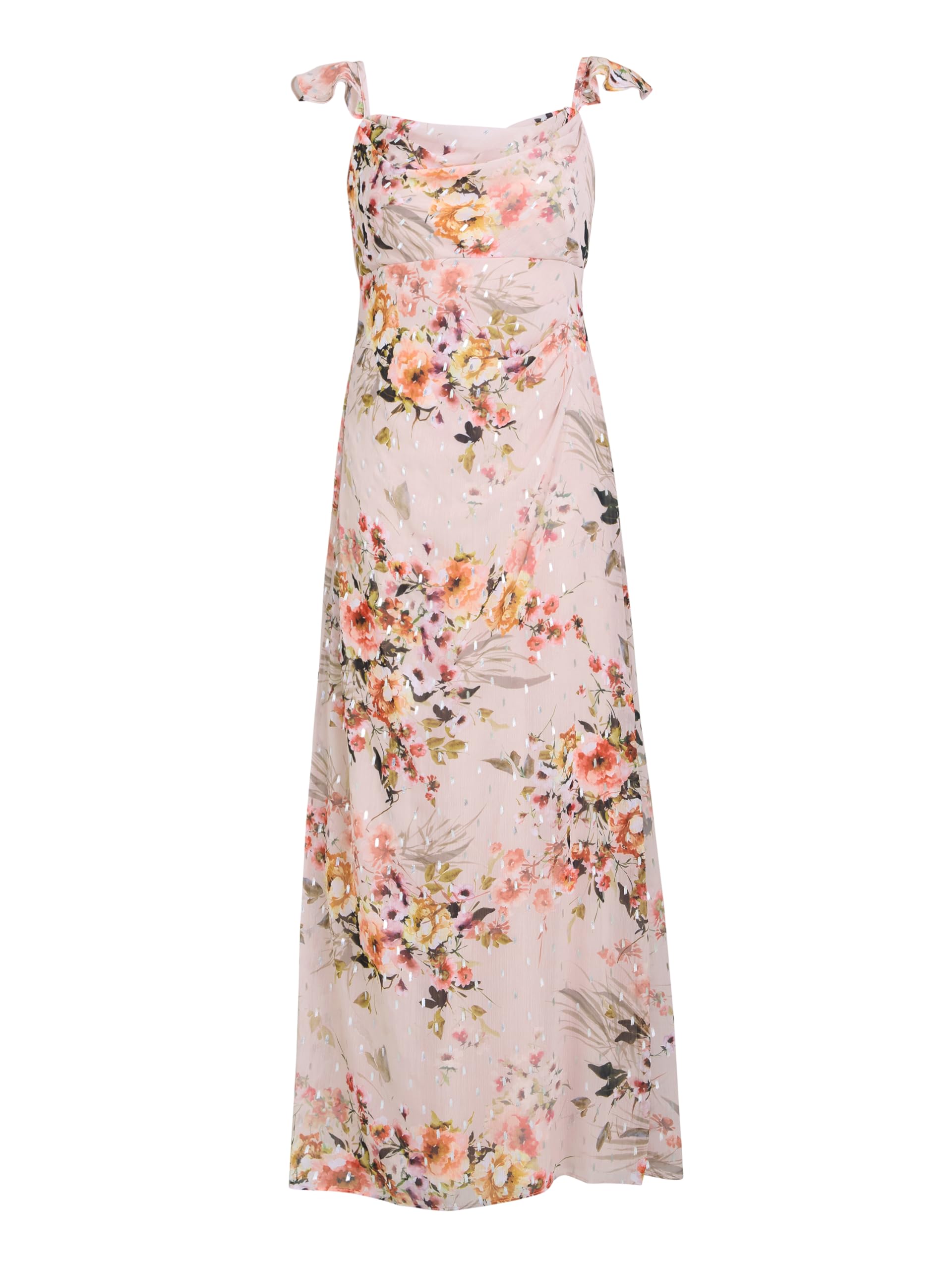 Gina Bacconi Floral Chiffon Maxi Dress, Champagne, 10